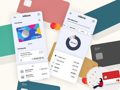 MiBank app application bank banque design graphic design illustration logo money motion graphics stat statistiques ui ux vector