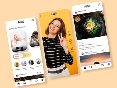 FLOWS app application design graphic design icon illustration logo photo reseau social social typography ui ux