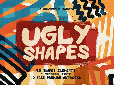 Ugly Shapes: 50 Shape Elements creative market haandmade texture handmade shape handmadefont shape shape pack shapes ugly ugly shape ugly texture