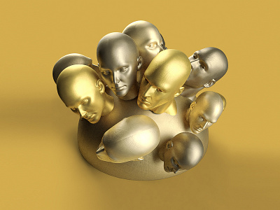 Goldenheads 3d 3d art abstract abstract art abstraction adobe dimension design dimension gold gold foil golden head illustration materials shape surreal surrealism yellow