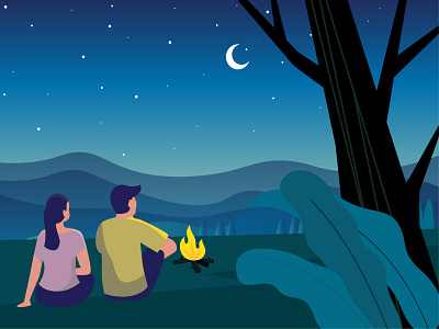 Couple Watching moon illustration branding couple design graphic design illustration love night vector art