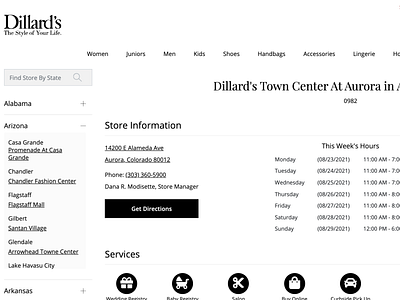 Store Locations | Expanding State Menu | Dillard's ec ecommerce graphic design layout mockup webdesign