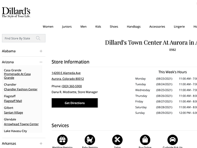 Store Locations | Expanding State Menu | Dillard's