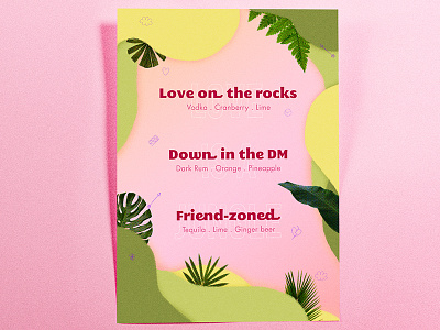 Valentine's Drink Menu • Graphic Design design drink graphic green jungle love menu pink plants poster print typography