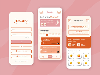 Routn - Daily Routine & Selfcare Apps android app apps apps design calendar daily routine daily routine app graphic design ios mobile apps routine schedule selfcare selflove ui uiux user interface