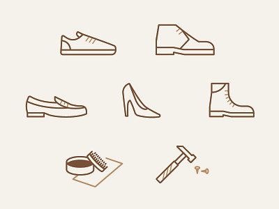 Shoe icons boots heels icons loafers outlines polish shoes