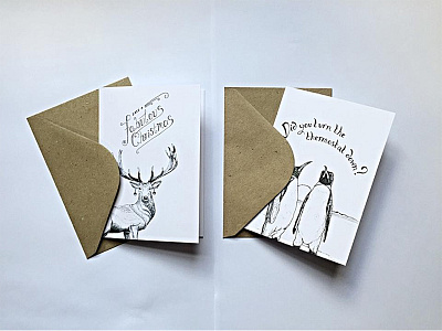 Christmas Cards cards christmas design drawing illustration penguin stag typography