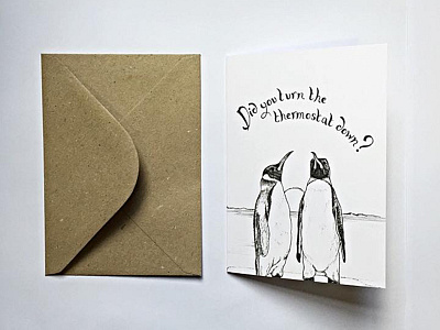 Did you turn the Thermostat down? cards christmas design drawing illustration penguin typography