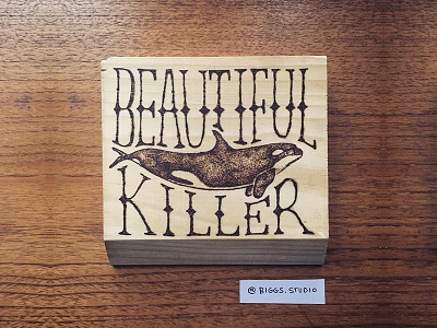 Beautiful Killer beautiful dotwork illustration killer lettering nautical orca pyrography sea typography whale woodburning