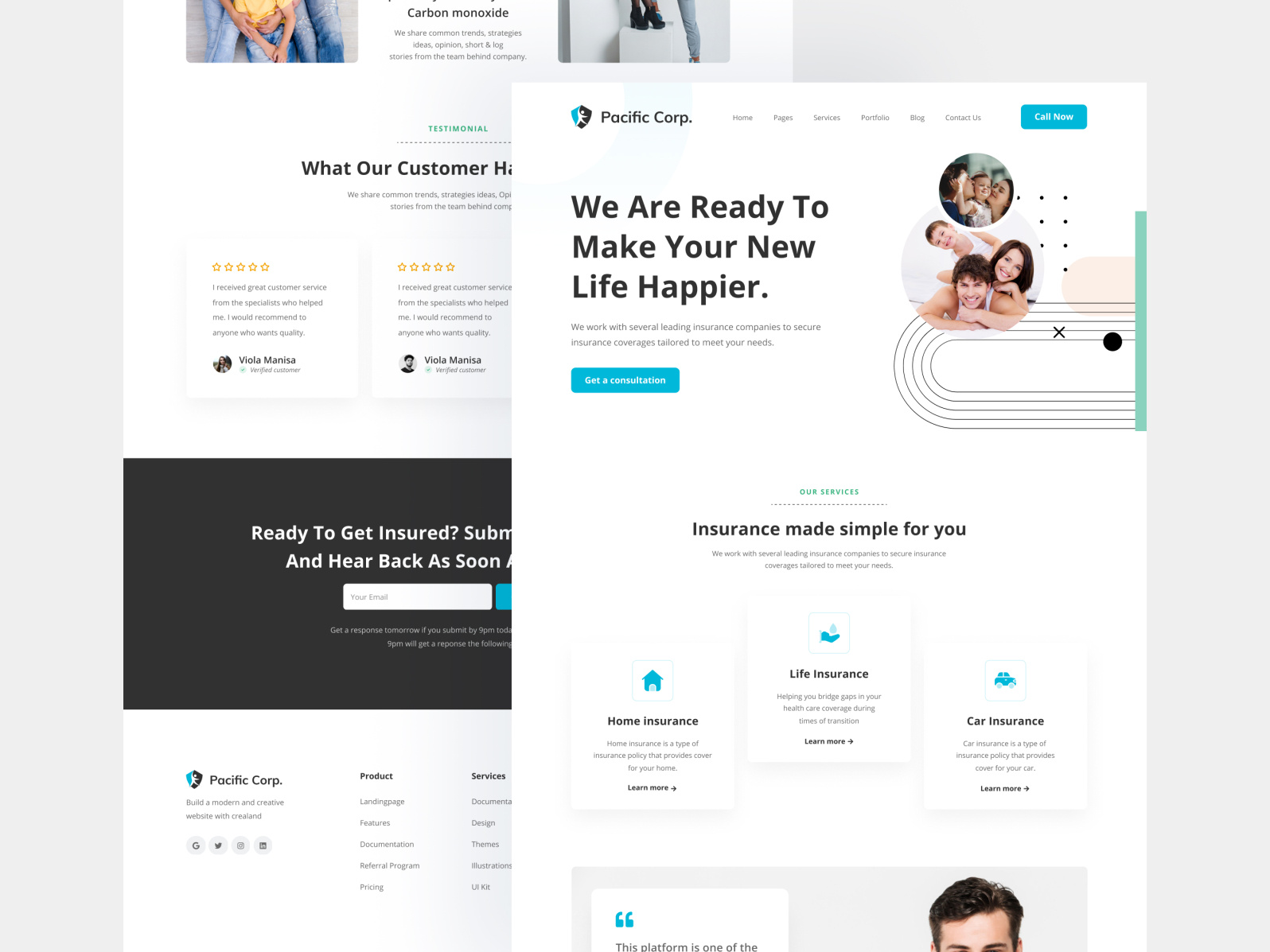 Pacific Corp. - Insurance Landing Page by Rifat Hossain on Dribbble