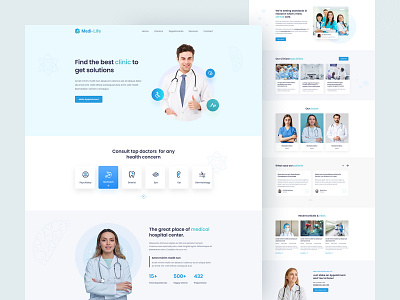 Medi-Life - Medical Landing Page 2022 branding care clean design dribbble best shot header health homepage landing page medical medicine minimal treatment trendy design ui ui design uiux design ux website