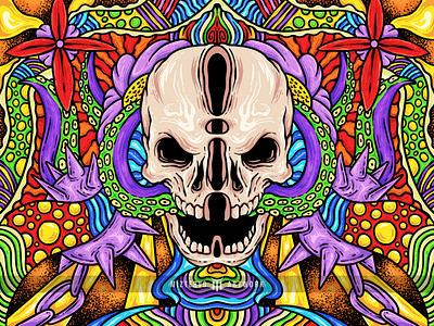 Psychedelic Skull colorful design doodle graphic design illustration psychedelic skull