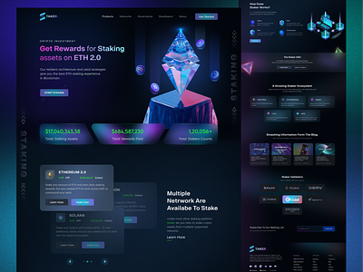 Crypto Staking Landing Page bitcoin blockchain crypto crypto investment crypto staking cryptocurrency dark theme decentralized finance defi eth 2.0 ethereum hold landing page product design solona staking web design web page web site webdesign