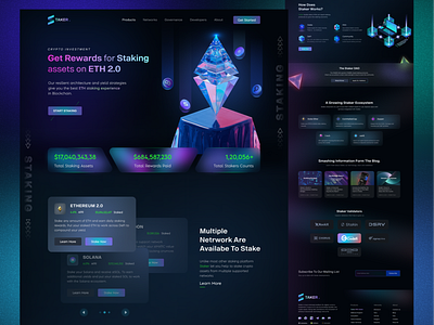 Crypto Staking Landing Page bitcoin blockchain crypto crypto investment crypto staking cryptocurrency dark theme decentralized finance defi eth 2.0 ethereum hold landing page product design solona staking web design web page web site webdesign