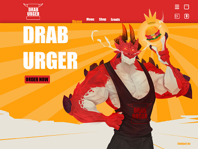 Draburger 🐲🍔 2dart art artwork branding burger character design dragon eat eating fire food graphic design illustration landing lifgt painting red ui yellow