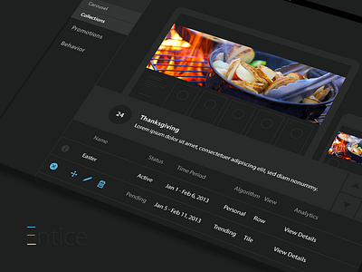 Entice • Collections CMS black cms content dark entice flat management ui user interface