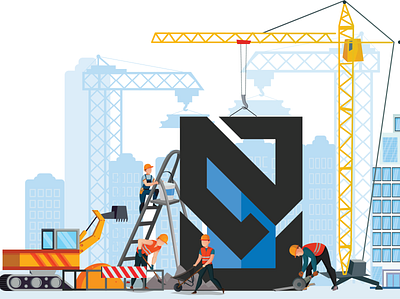 Logo in construction phase illustration