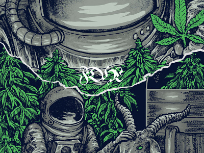 01. SPACE WEED I & II apparel astronaut band merch fly high illustration marijuana space t shirt weed