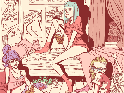 Slumber Party digital illustration drawing illustration pizza slumber party girls