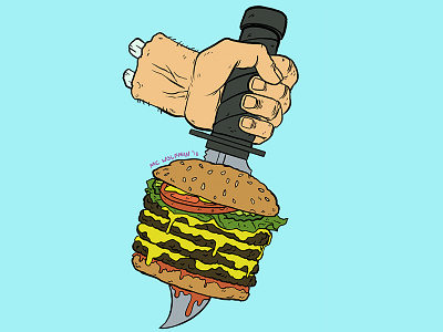 Burger Warrior burger cartoons comics digital art drawing food hungry illustration junk food knife warrior