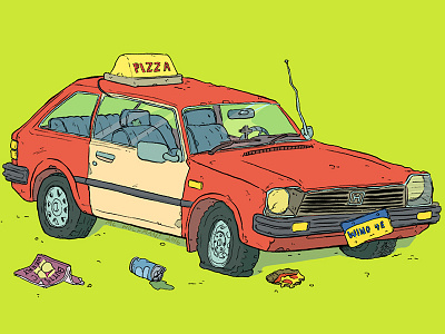 Delivery Boy's Car car cartooning comics delivery digital art drawing honda civic illustration photoshop pizza