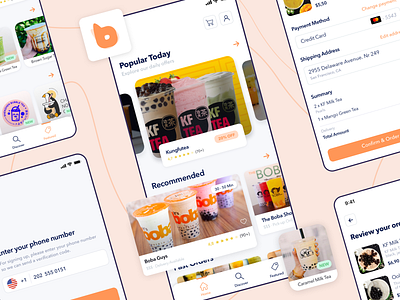 Boba Delivery - Concept Screens app app design boba boba tea bubble tea delivery delivery app design mobile mobile app design mobile design mobile ui shopping shopping app takeaway tea typography ui ux vector