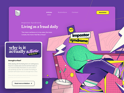 Impostor Syndrome - Article Cover article character cover cover art cover design desk flat homepage illustration illustrator impostor medium medium article remote syndrome typography ui ux web working