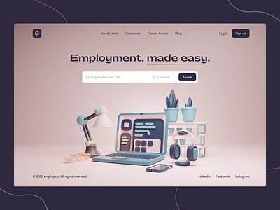 Job Search - Homepage Concept 3d 3d art blender blender3d desk desktop design employer employment homepage illustration landing landing page recruiting recruitment recruitment agency search search bar ui ux website