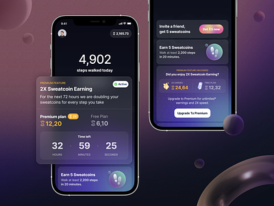 2X Earning Speed - Sweatcoin Premium Feature ✨ 3d 72 active count countdown design feature illustration plan premium price price plan subscription sweatcoin typography ui upgrade ux walk walking