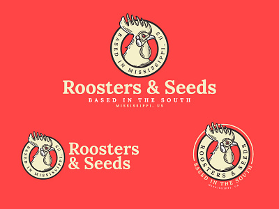 Roosters & Seeds - Concepts Exploration badge branding farm icon logo mississippi product rooster seed store symbol