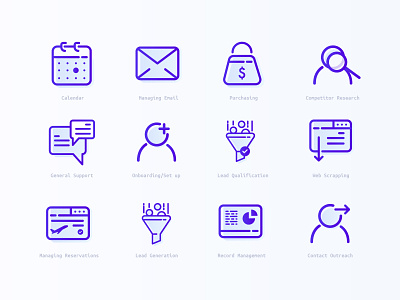Invisible Tech. - Icon Pack app branding calendar competition contact icon illustration illustrator lead generation leadqualification management onboarding plane reservation support symbol ui ux vector webscrapping