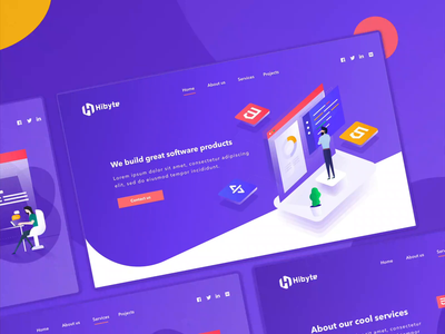 Hibyte - Homepage Exploration animation branding developement flat home homepage illustration illustrator interaction romania software timisoara typography ui ui concept ux ux ui ux design web website