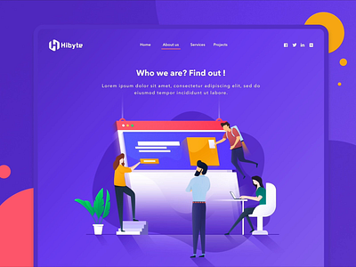 Hibyte - Team Page Exploration animation app design flat gradient illustration illustrator ipad minimal mobile motion sketch tablet team ui ui animation ux web web design website