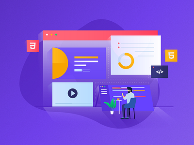 Hibyte - Services Page Illustration agency animation app branding design desktop development flat gradient illustration illustrator mobile service services typography ui ux web web desgin website