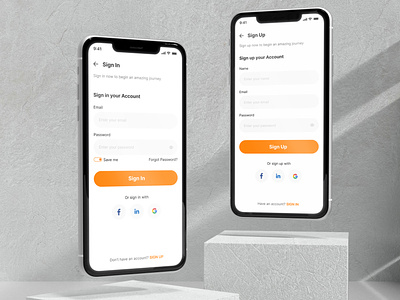 Mobile app login and sign up screen design