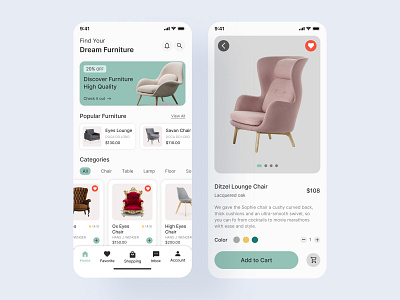 Home & Product Detail Screen- Furniture App