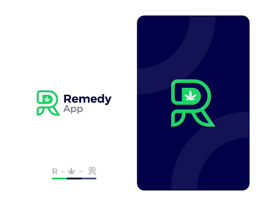 Remedy App Logo aplhabet app branding cannabis clean creative design ecommerce ecosystem flat logo marijuana medical portal product simple