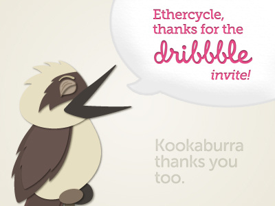 Kookabura says thanks. bird dribbble invite kookaburra thanks.