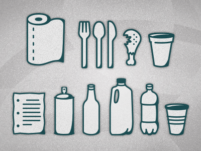 RealCycle Icons bottle chicken compost cup garbage icons milk paper towel. paper recycle spraypaint symbols utensils waste