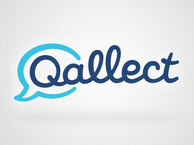 Qallect Logo blue bubble custom lettering logo script speech bubble start up talk