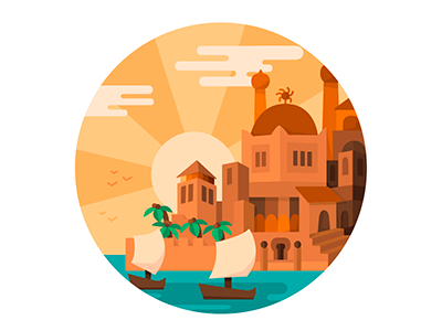 Sunspear - Game of Thrones illustrated iconset boat color palette fanart flat game of thrones icon icon set martell palace palm tree sunset vector