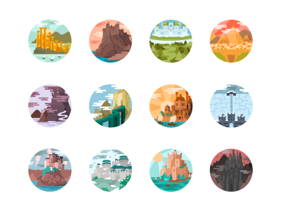 Game of Thrones landscapes - illustrated icon set