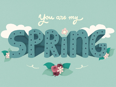 You are my spring - Postcard cloud flowers hand drawn illustration lettering love postcard spring type typography vector