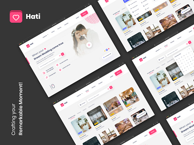 Hati - Crafting your remarkable moment! charcoal couple hati love pink platform product design ui user experience user interface ux website website concept website design wedding wedding design wedding planner weddings