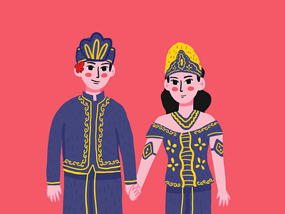 The Wedding bali character couple design illustration indonesia man vector wedding woman