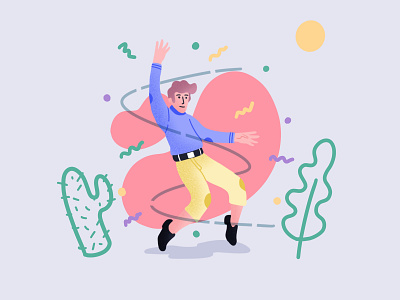 Dance boy cactus characters dance happy holiday illustration man