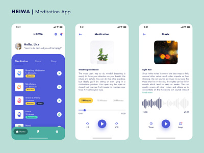 Heiwa - Meditation App ios meditation mind mobile app design peace product design rain relaxation ui user interface ux