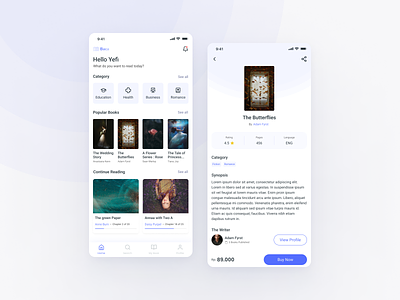 Baca - Book Reader and Marketplace app book book reader books clean design ebook mobile mobile app mobile ui popular purple read trend trending ui ui design uiux white