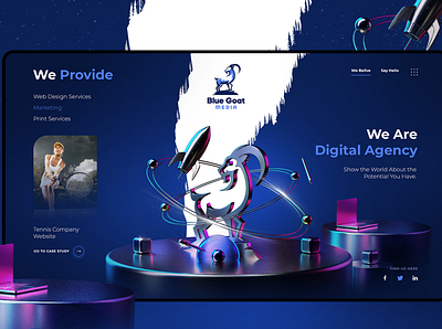 Blue Goat Home Page 3d branding design illustration labels logo ui ux vector