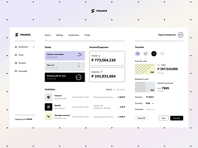 FINANCE dashboard finance intefrace design interface ui ux